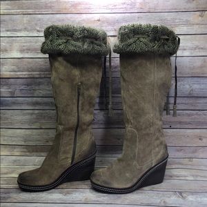 Dr. Schools women’s leather knee high wedge boots.